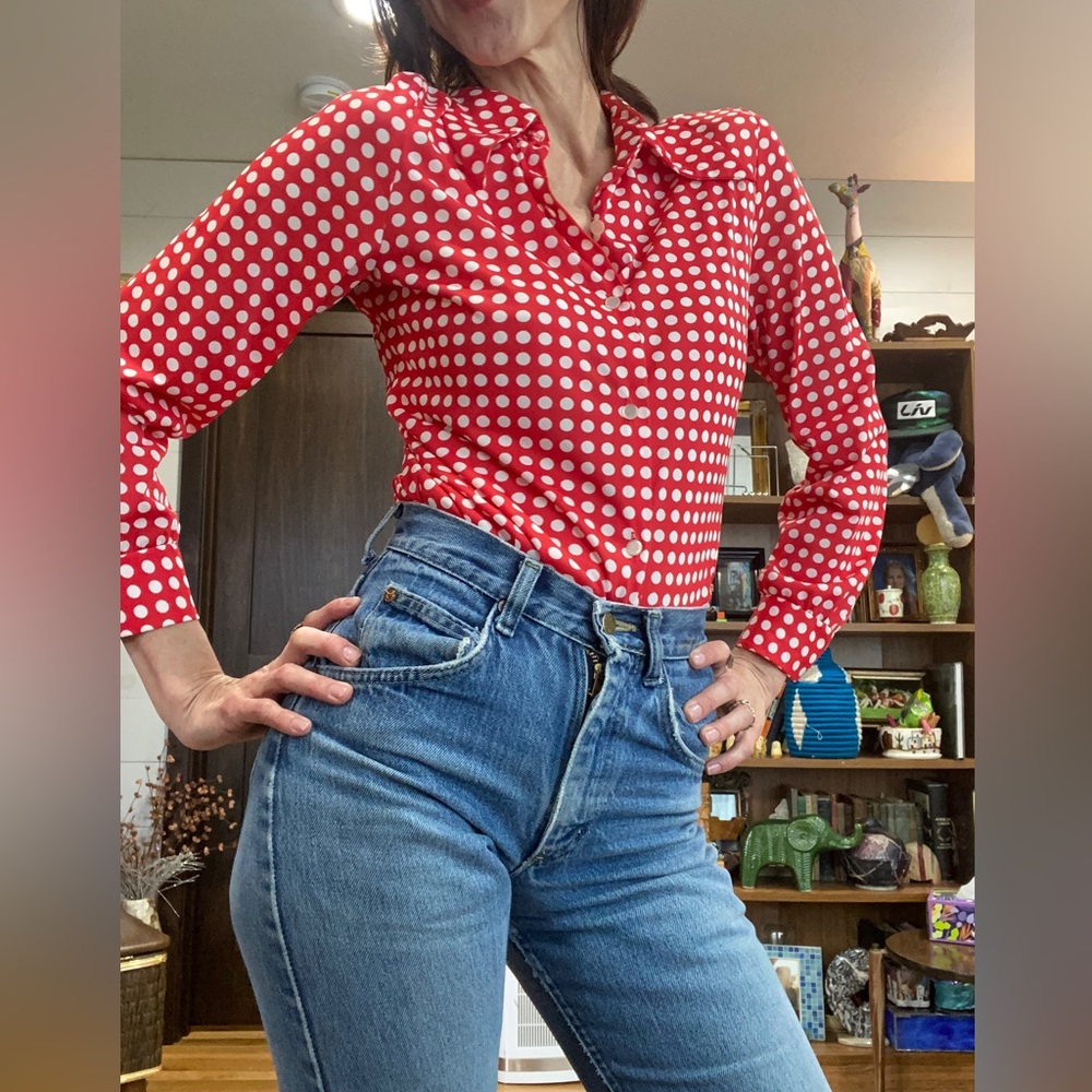 Vintage polyester polka dot-blouse